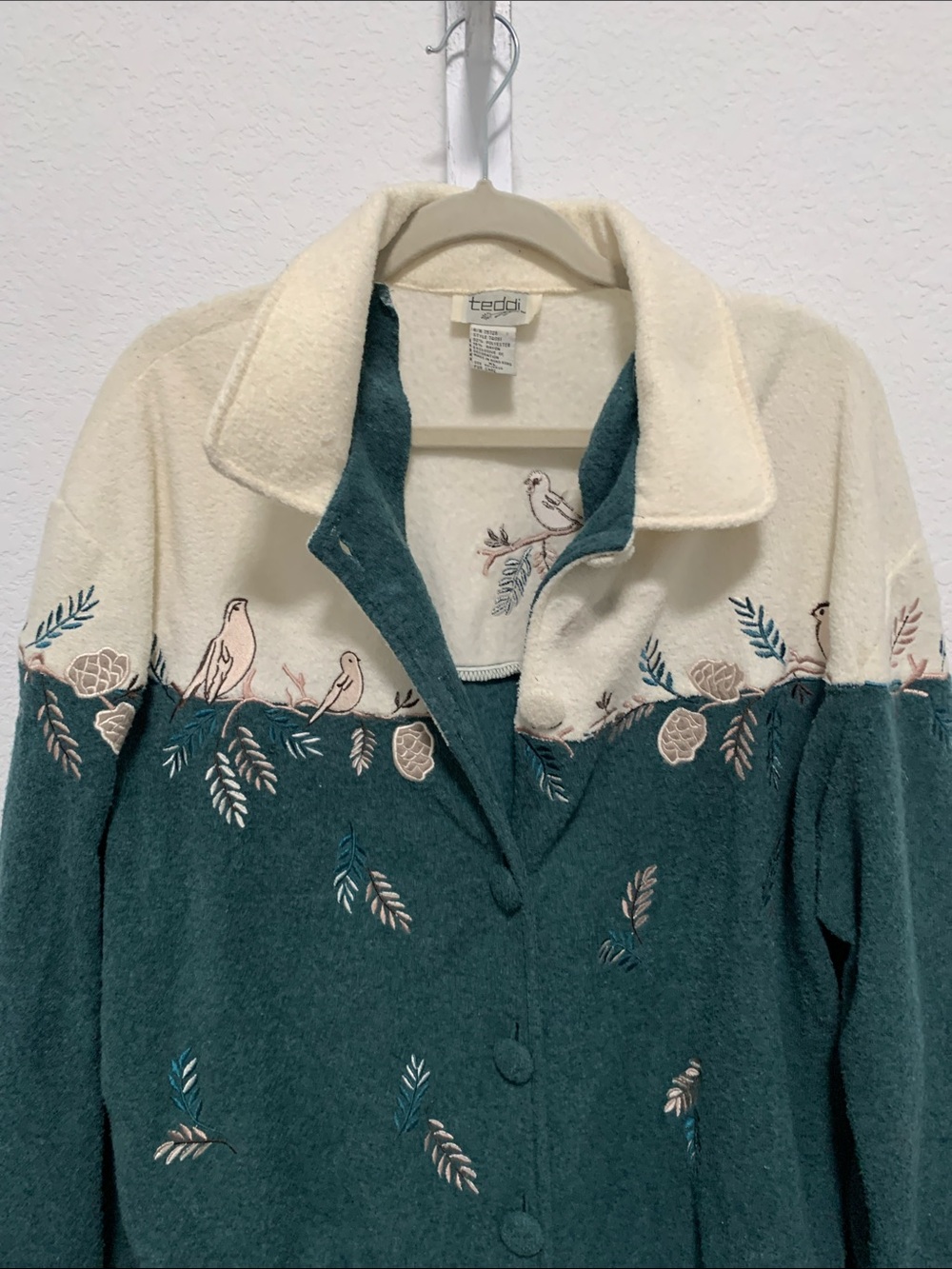 Vintage Teddi Two-Tone Green & Cream Embroidered Teddy Jacket - Picture 3 of 7